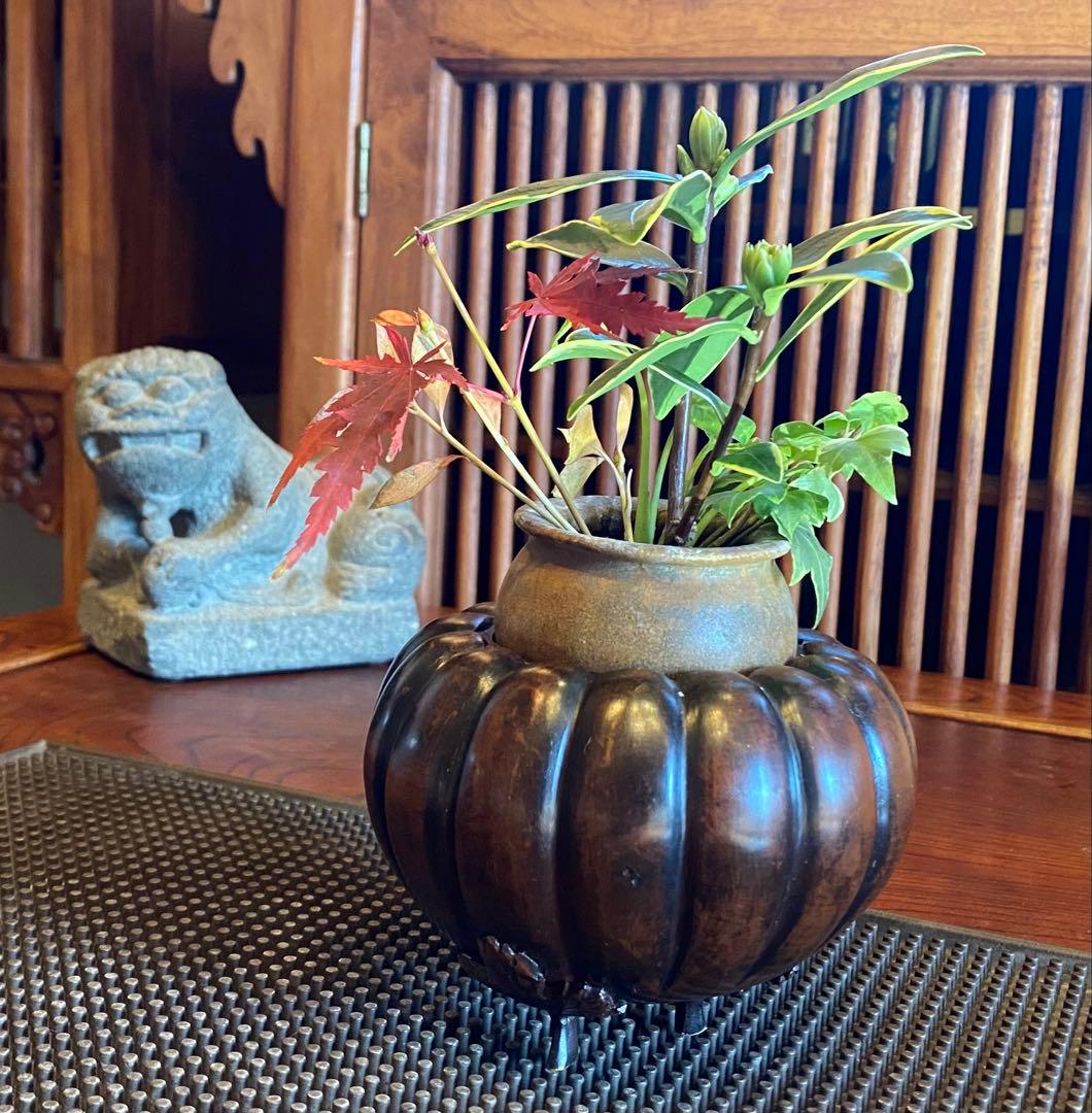 青銅製カボチャ型3足香炉　ミニ鉢受け　 ヴィンテージ　レア