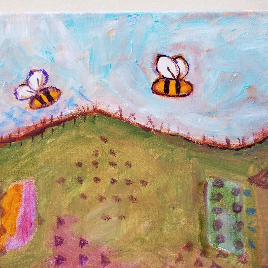 キャンバス油絵　専用　赤いお花とみつばち