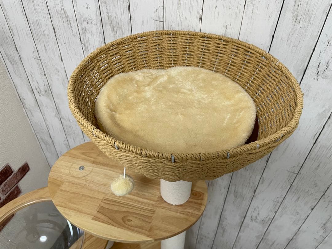 【未使用に近い】天然木 キャットタワー 宇宙船ボウル 木製