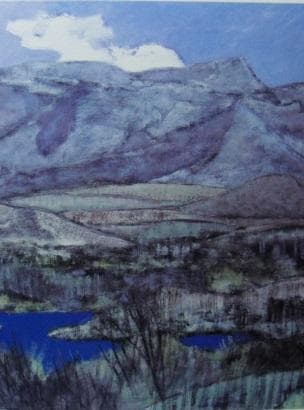 田崎廣助、【早春の阿蘇山】、希少な画集より、新品高級額・額装付