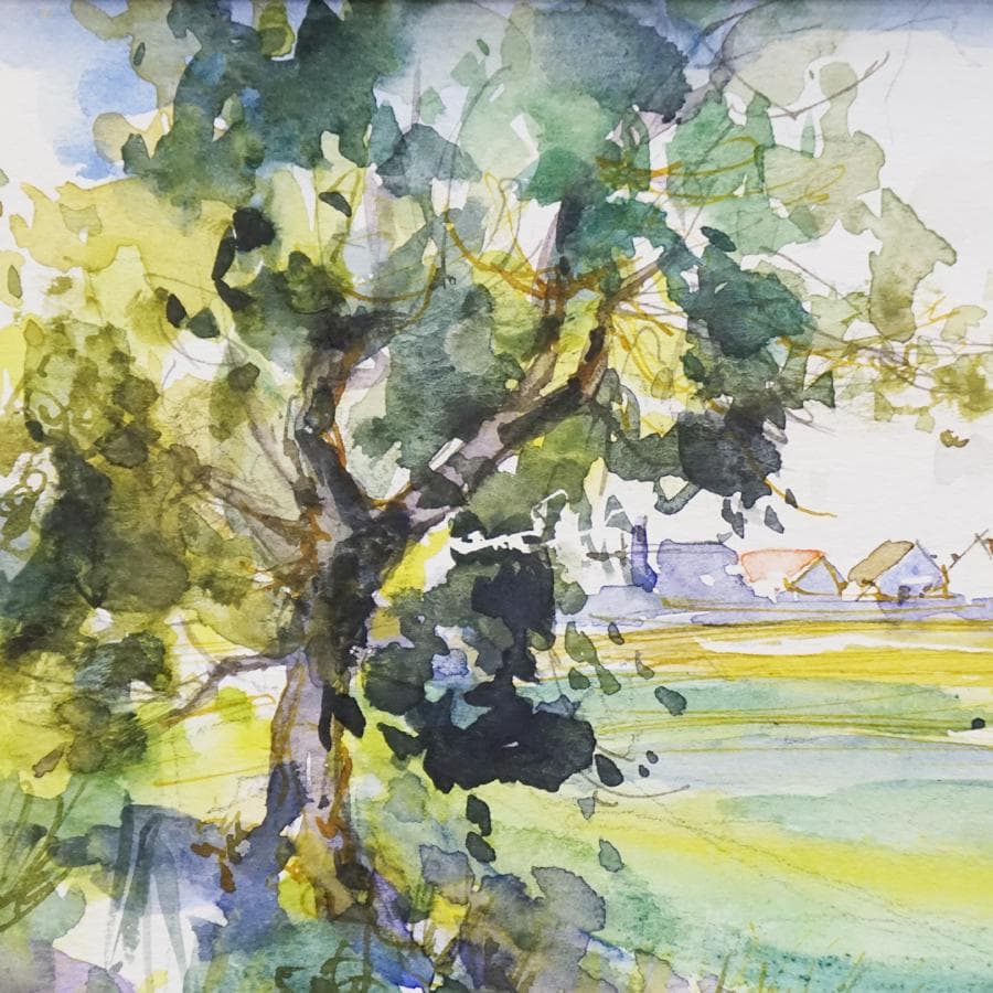 ピエール・ヌブー『パリ近郊』 風景画 水彩画 絵画 肉筆 額装