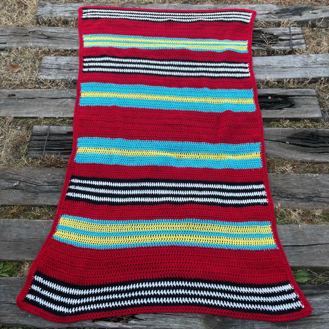 【USA vintage】グラニーブランケット ボーダー ラグ キャンプ