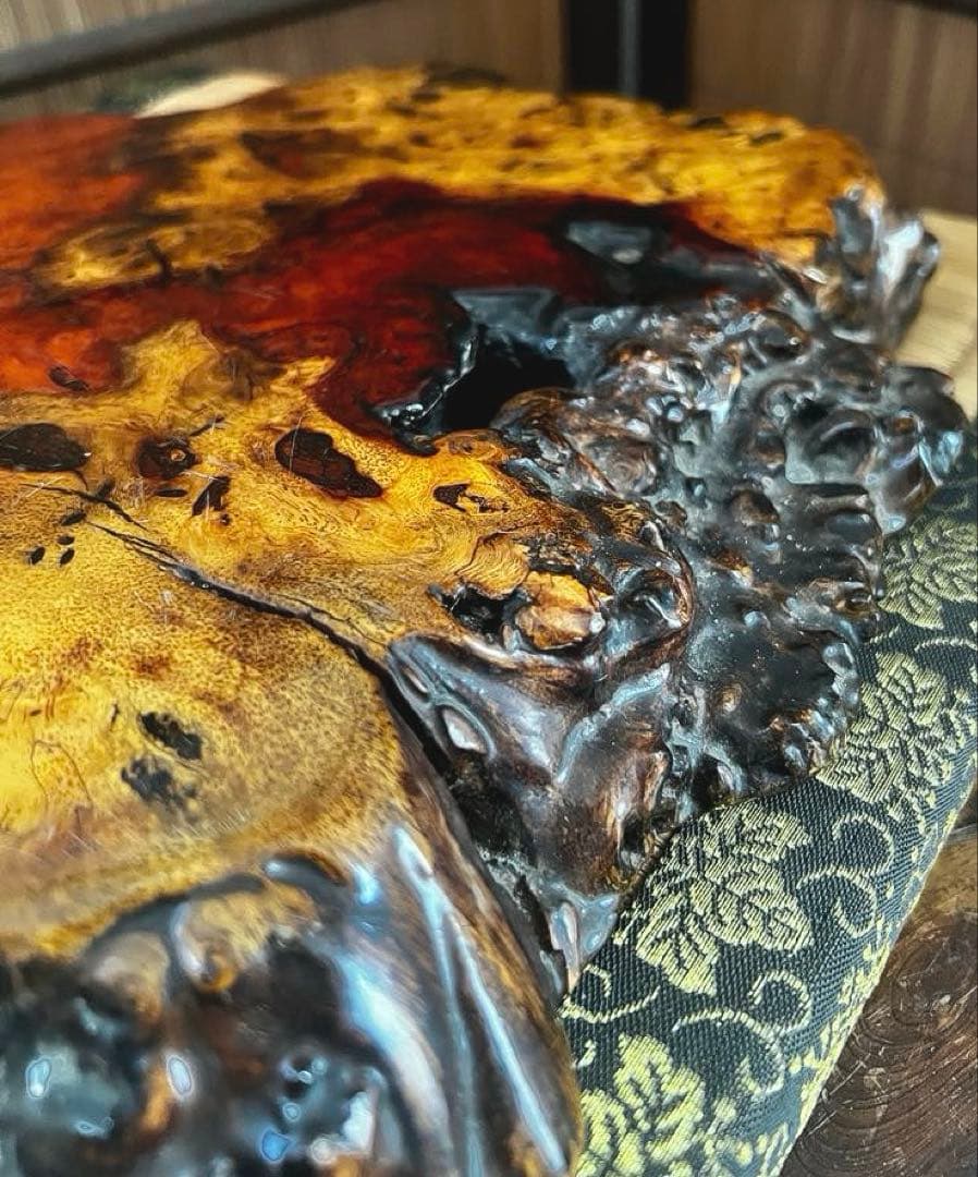 天然時代木 花梨 玉杢 美杢 瘤 花台 香台 盆栽台 敷板 46㎝