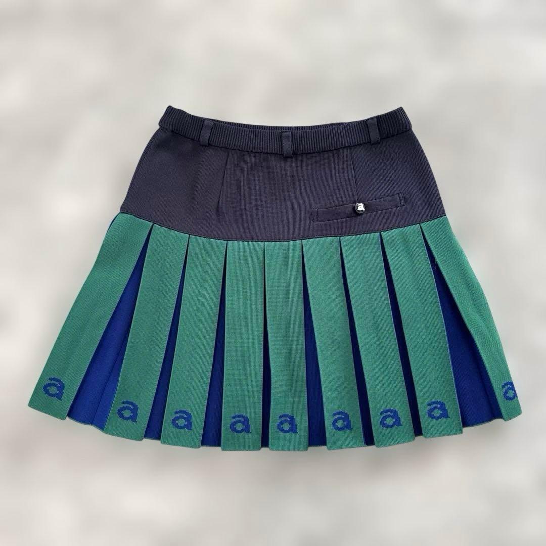 【美品】アルチビオ　ゴルフウエア　ミニスカートプリーツスカート　ネイビーグリーン