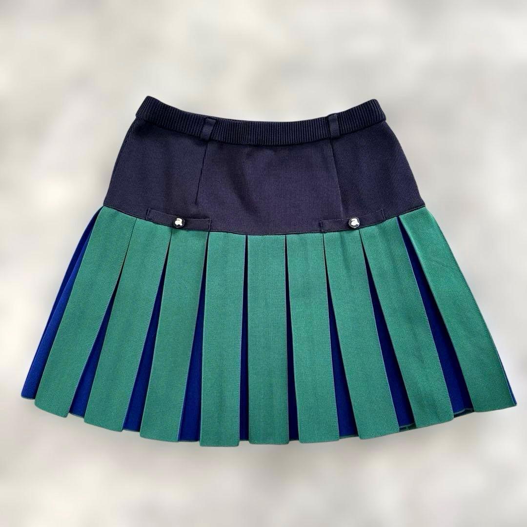 【美品】アルチビオ　ゴルフウエア　ミニスカートプリーツスカート　ネイビーグリーン
