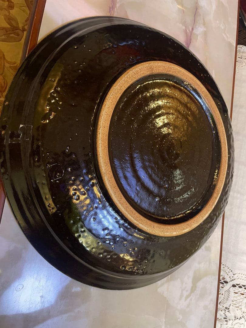 益子焼　黒色陶器皿 直径約46cm