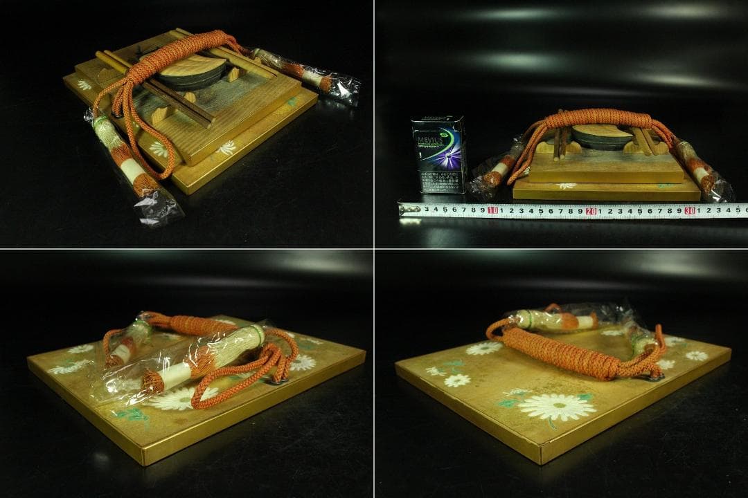 木地 彩色波絵舟硯 小物揃 菊絵 板文庫(K-XA943)