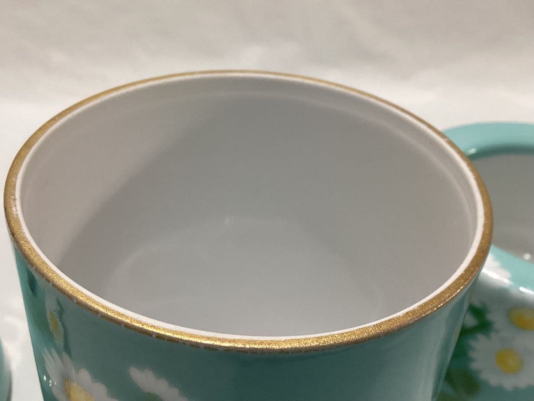 オールドノリタケ　陶器製煙草入れ、灰皿　青地白菊　ビンテージ　ヤジロベー印記念品