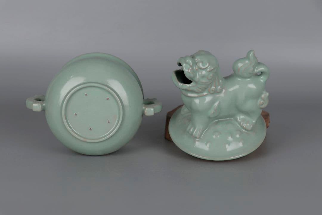 宋汝窯開片釉獅子蓋薫香炉 景徳鎮 陶磁器 装飾品 現代工芸品 美術品 置物