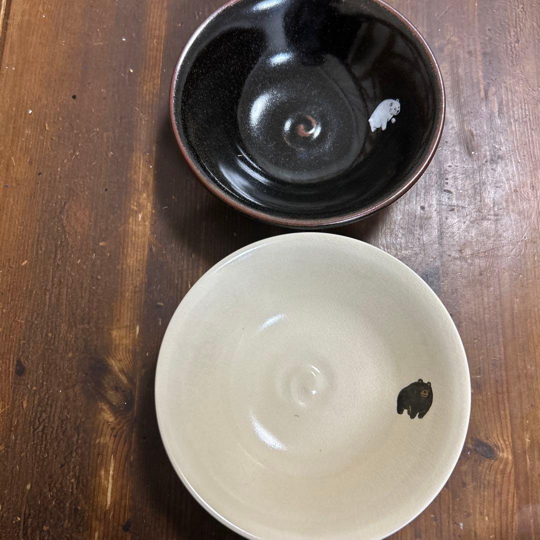 い*ん様 レア　薩摩焼 沈壽官　白薩摩　黒薩摩　かわいいくまさんの色絵入り　平茶