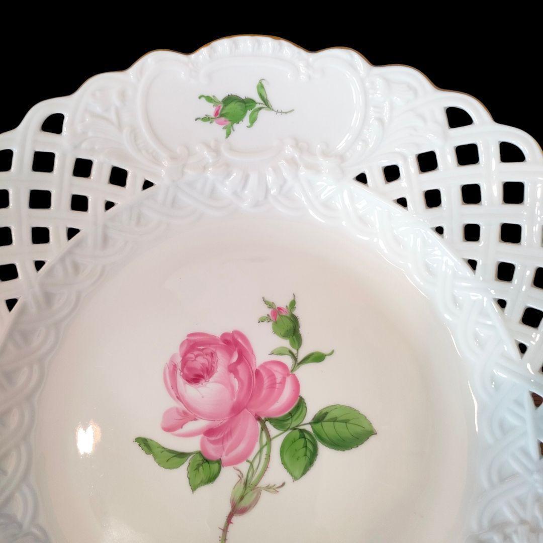 特大サイズ■27㎝ マイセン ピンクローズ 金彩エッジ オープンワーク １級品