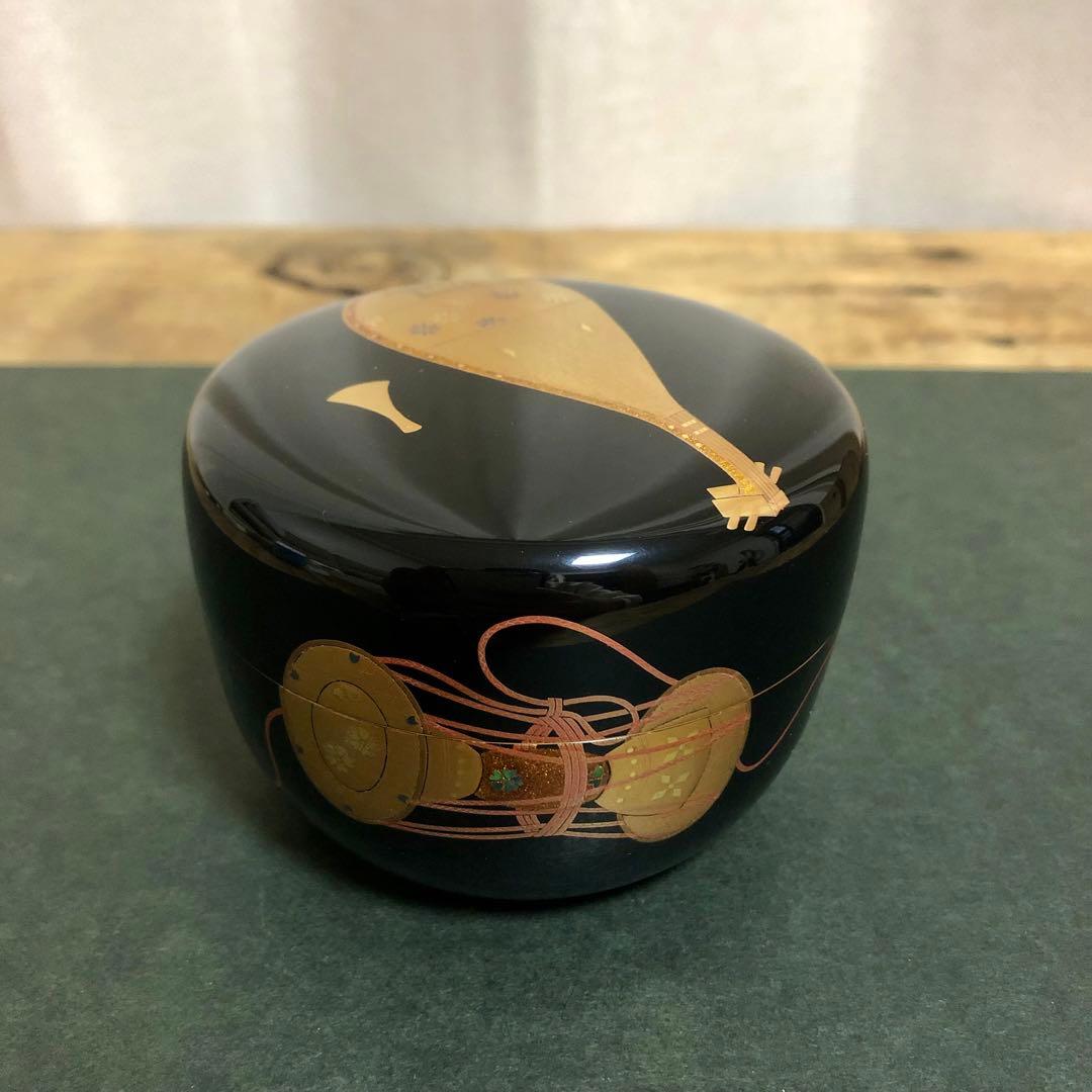 一后一兆 楽器蒔絵平棗 共箱 茶道具 なりもの棗 琵琶