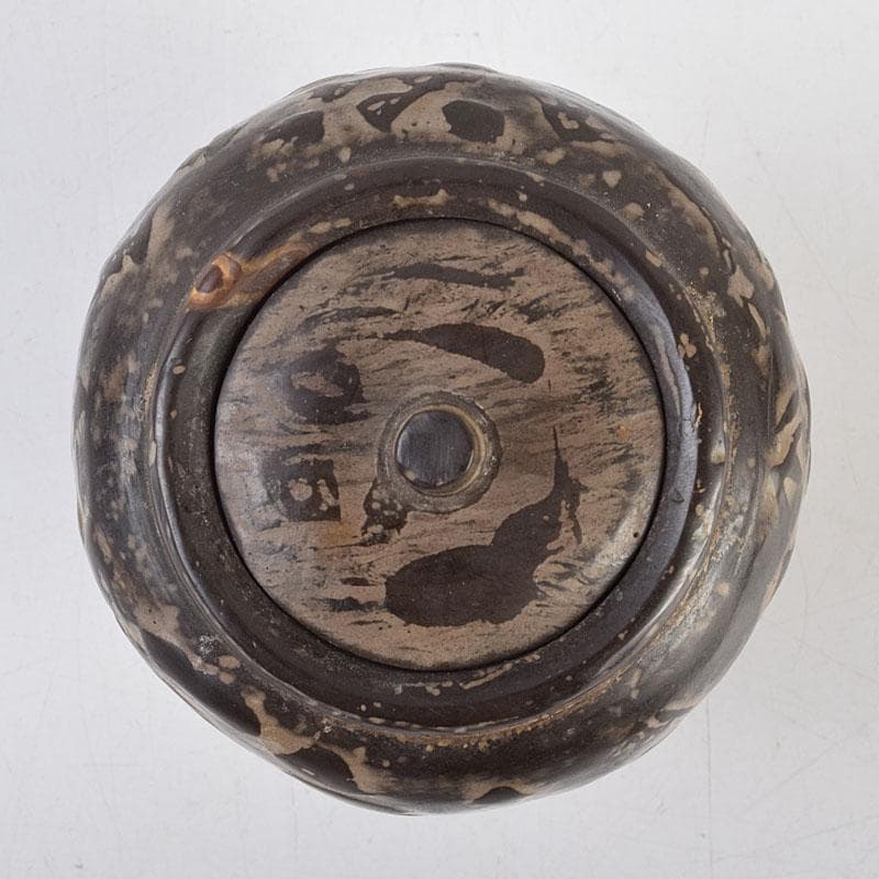 中国　黒石製　竹文　蓋物　N　R9378