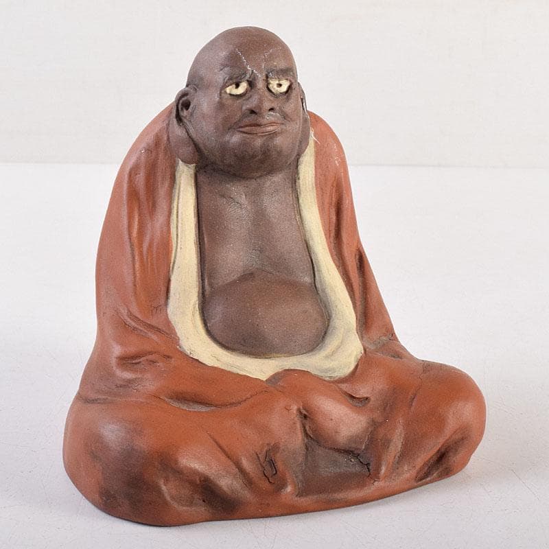 駿河山正作　紫砂　朱泥　彩色　達磨像　置物　N R8827