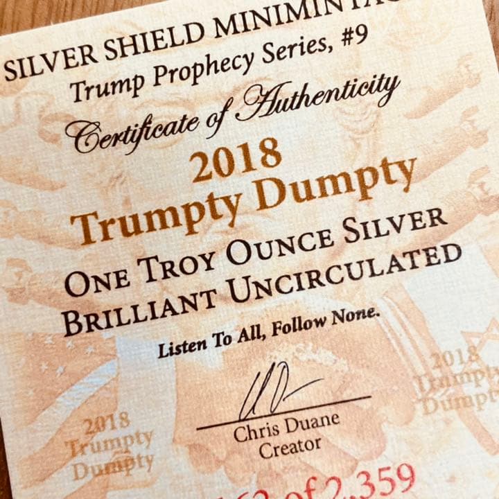 トランプ大統領　1オンス 銀貨　トランプティダンプティー