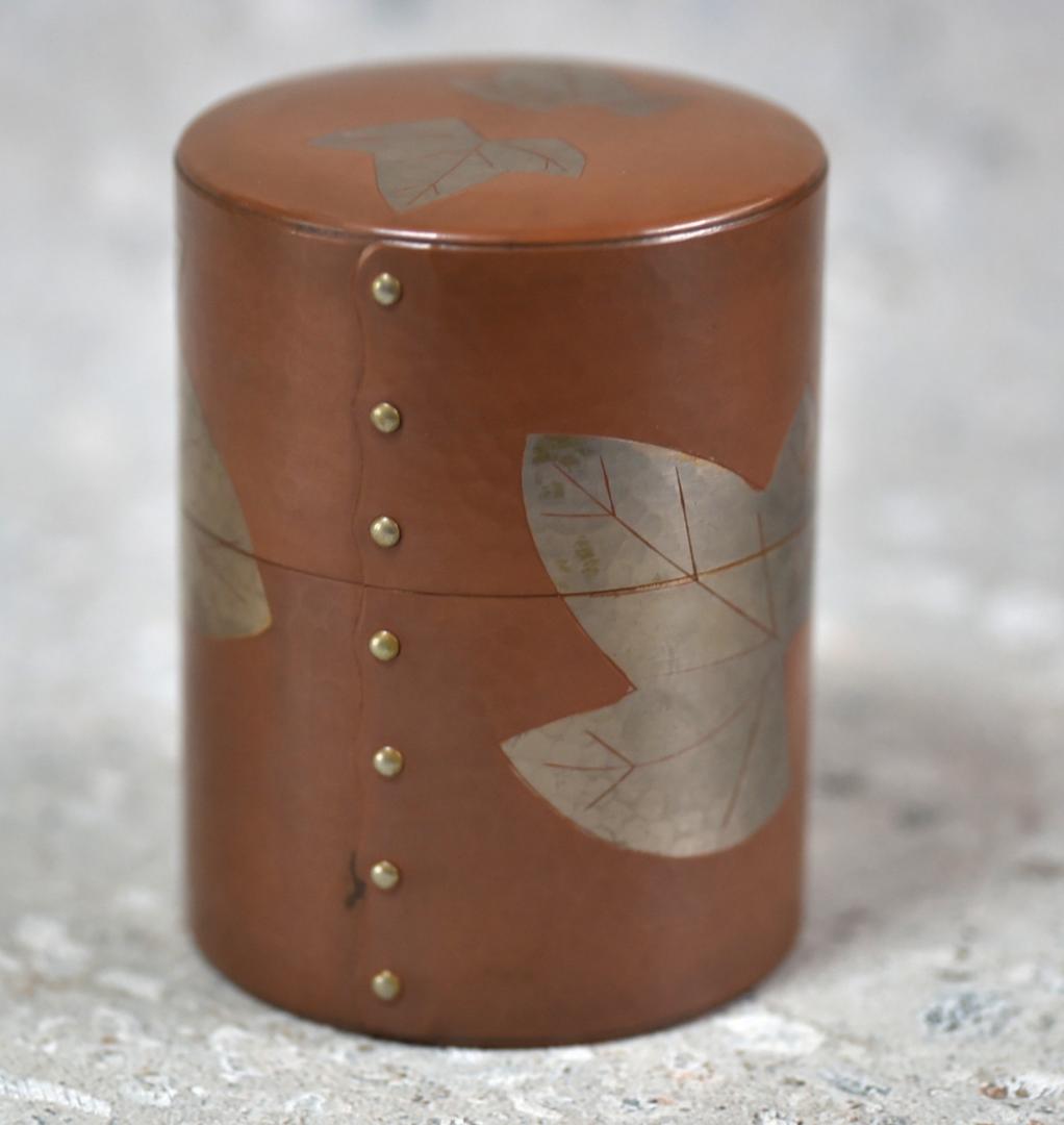 玉川堂、鎚起銅器、葉分茶器揃（7点）　銅器　共箱／茶道具