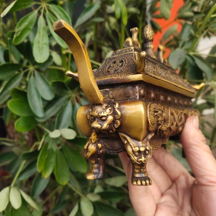 銅 細工 双羊争輝香炉 蔵炉 香道具装飾品 工芸品 置物