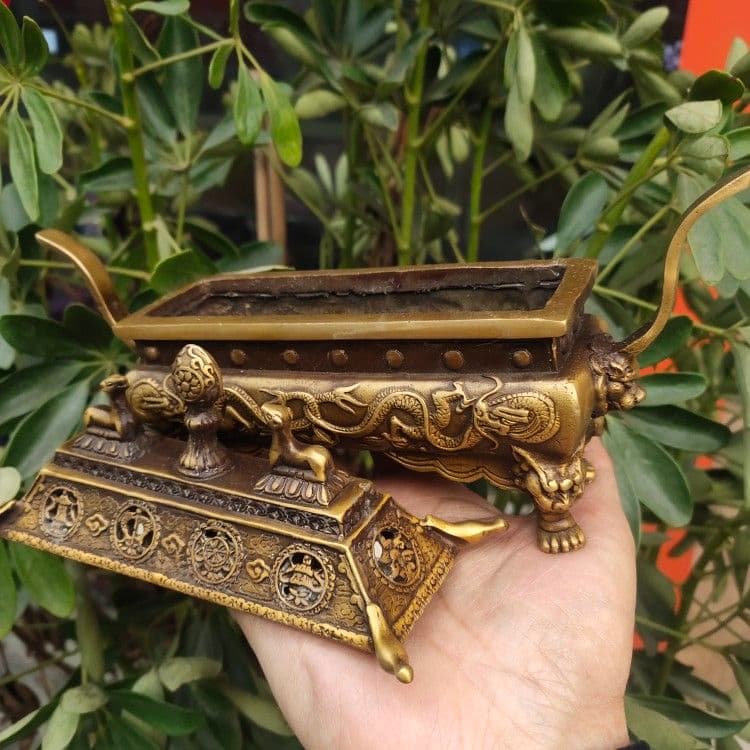 銅 細工 双羊争輝香炉 蔵炉 香道具装飾品 工芸品 置物