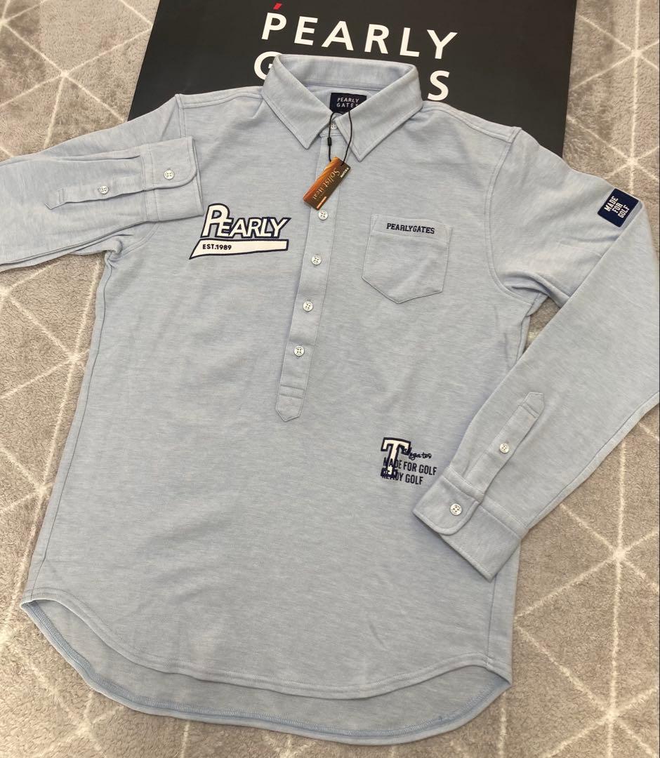 新品 パーリーゲイツ ストレッチカノコスムースピーチ 長袖ポロシャツ(5)L/青