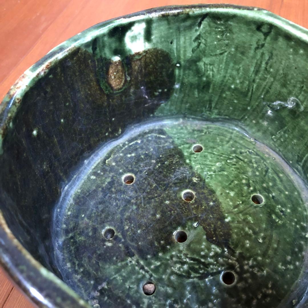 織部焼 花道具緑色 陶器 花器 中型