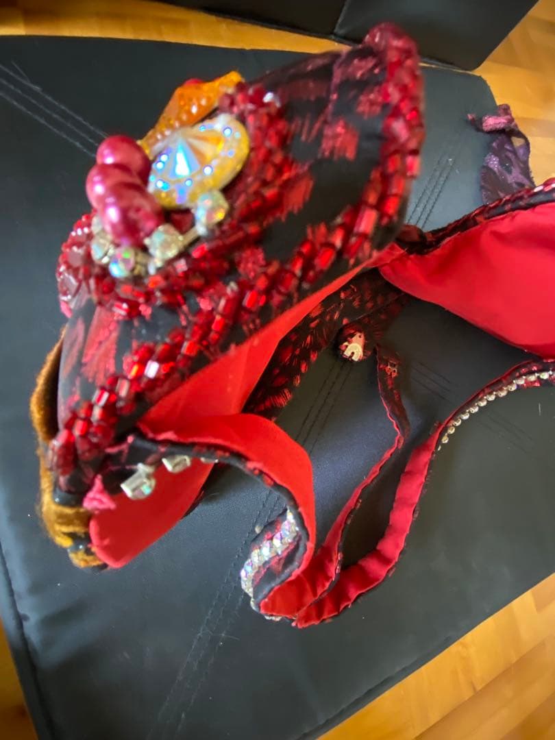 ベリーダンス セットアップ 赤黒花柄 HANANデザイン