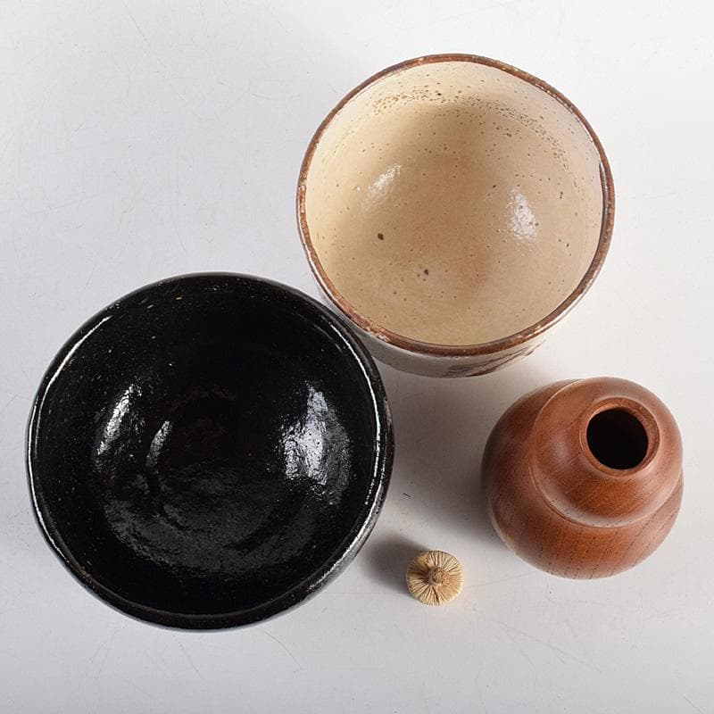 茶道具　御所籠　茶籠　黒楽茶碗　振出など　十一点一式　時代箱付　F　R8766B