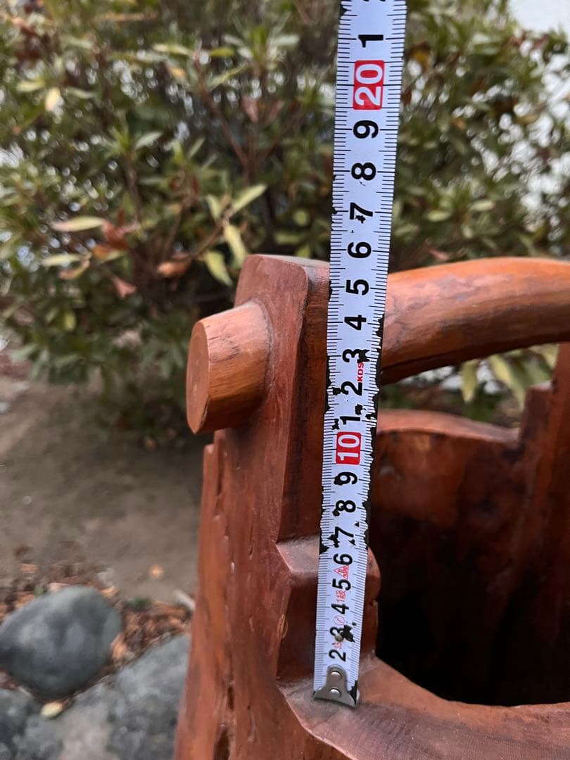 昭和レトロ天然木 無垢材 くり抜き 手桶型 傘立て 14.6kg 花器 古道具