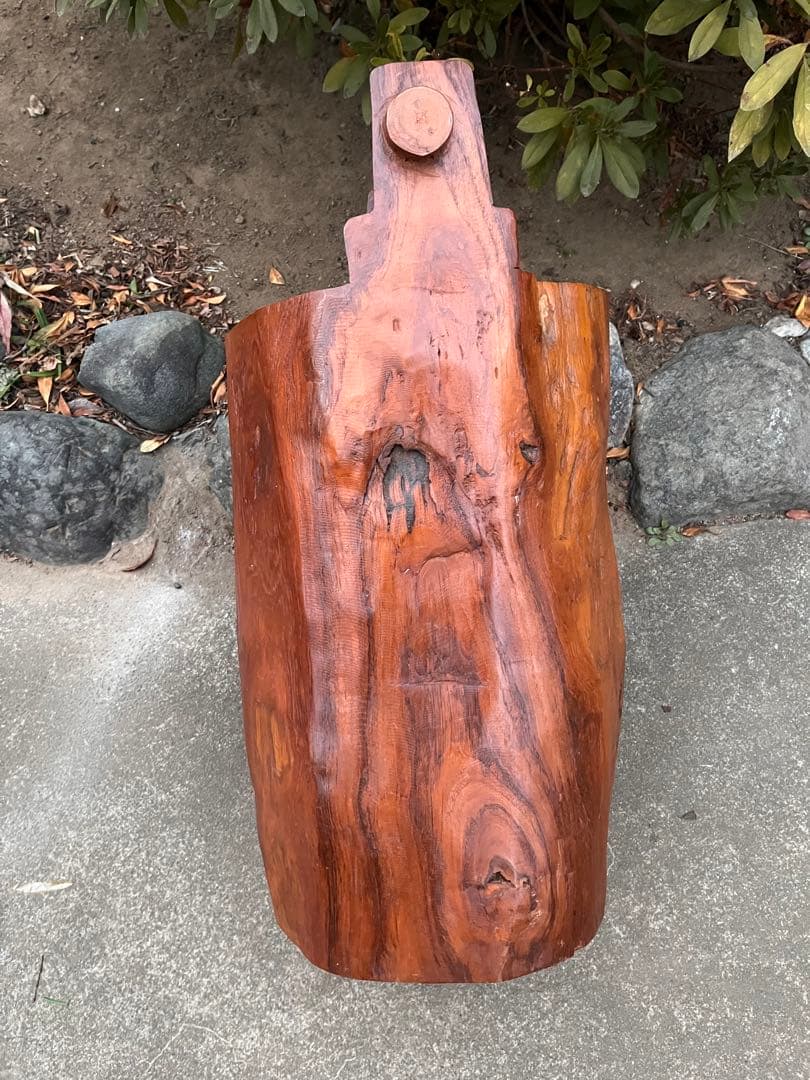 昭和レトロ天然木 無垢材 くり抜き 手桶型 傘立て 14.6kg 花器 古道具