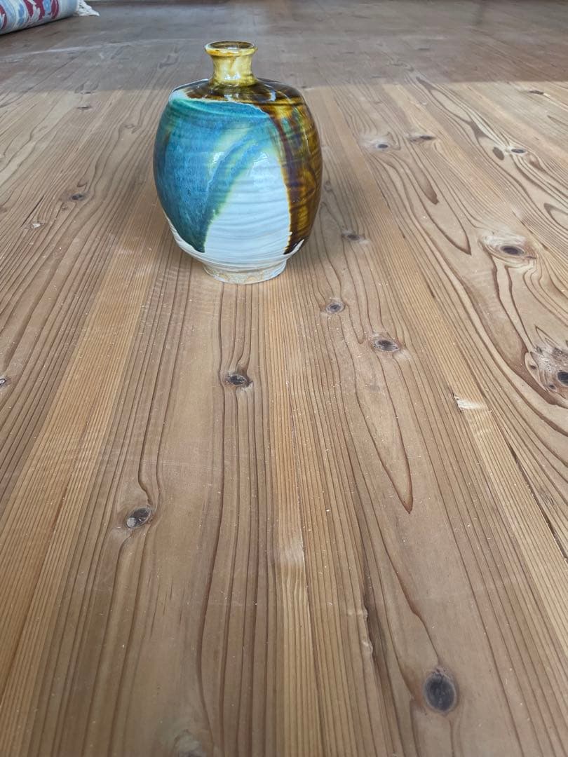 【島根 民藝】湯町窯 丸壺 花瓶 海鼠釉 飴釉 二色掛け 花器 オブジェ