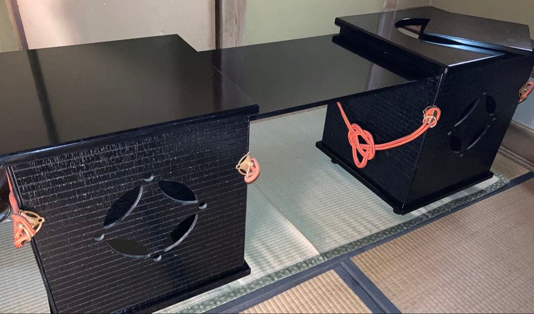 黒色木製茶道具テーブル　組立式　立礼棚