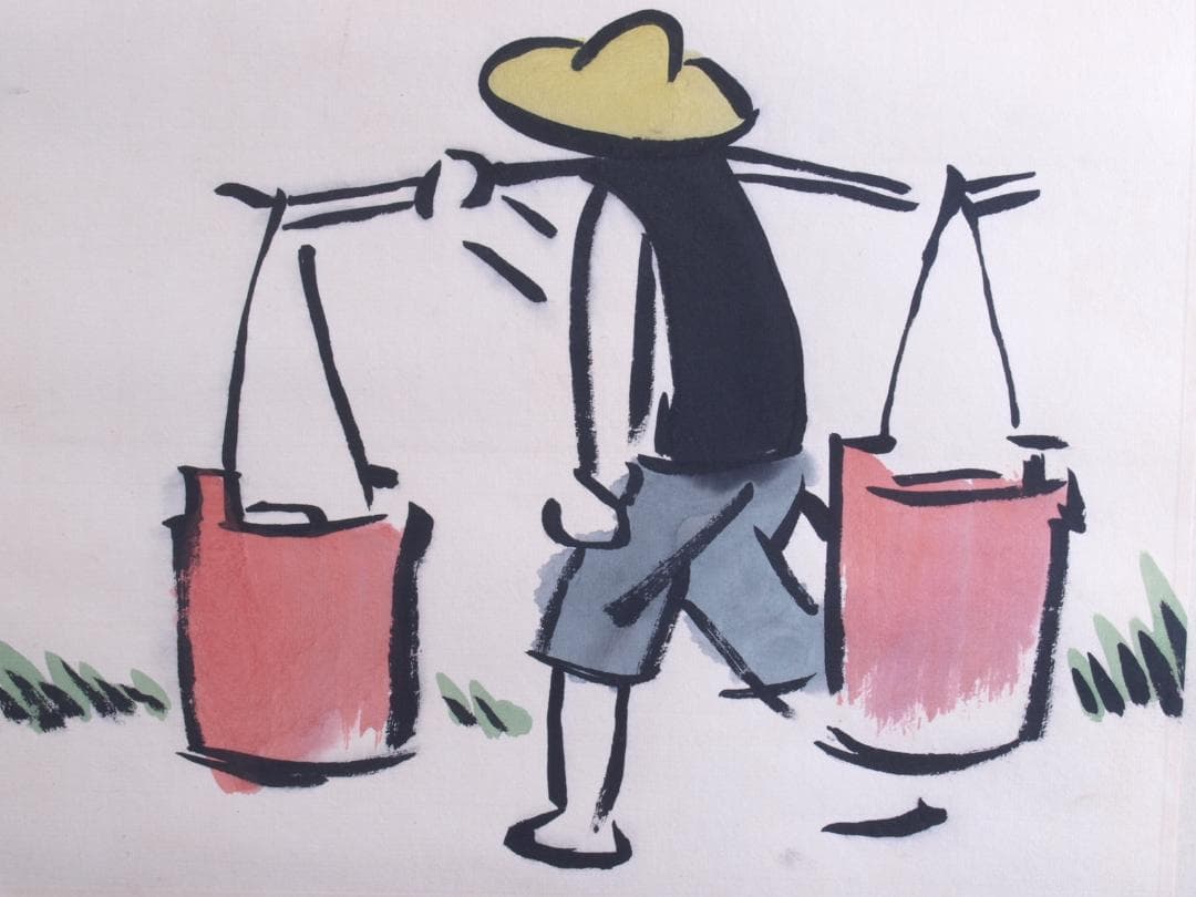 蔵整理品　中国清時代掛け軸　肉筆水彩絵　骨董品I1553A13-1