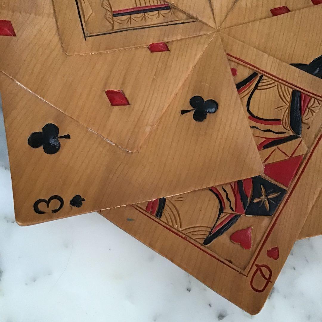 50s アメリカ ビンテージ 木製プレート トランプ柄 ハンドメイド