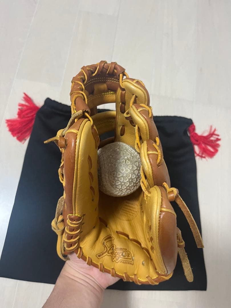 久保田スラッガー 軟式グローブ ブラウン/イエロー 専用袋付き