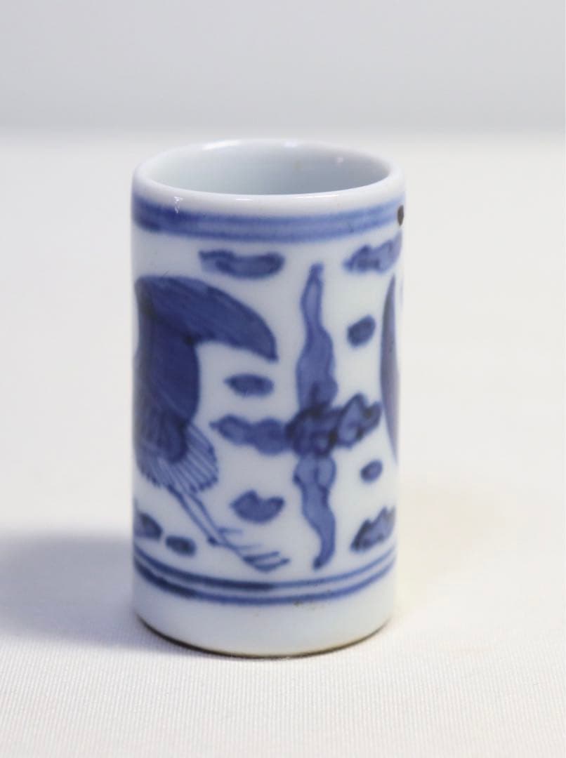 江戸　染付　鶴紋茶杓入　古染　茶道具　送料込み1007