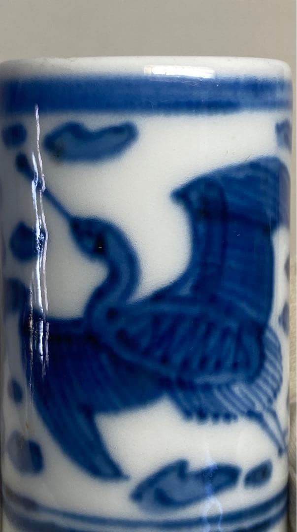 江戸　染付　鶴紋茶杓入　古染　茶道具　送料込み1007