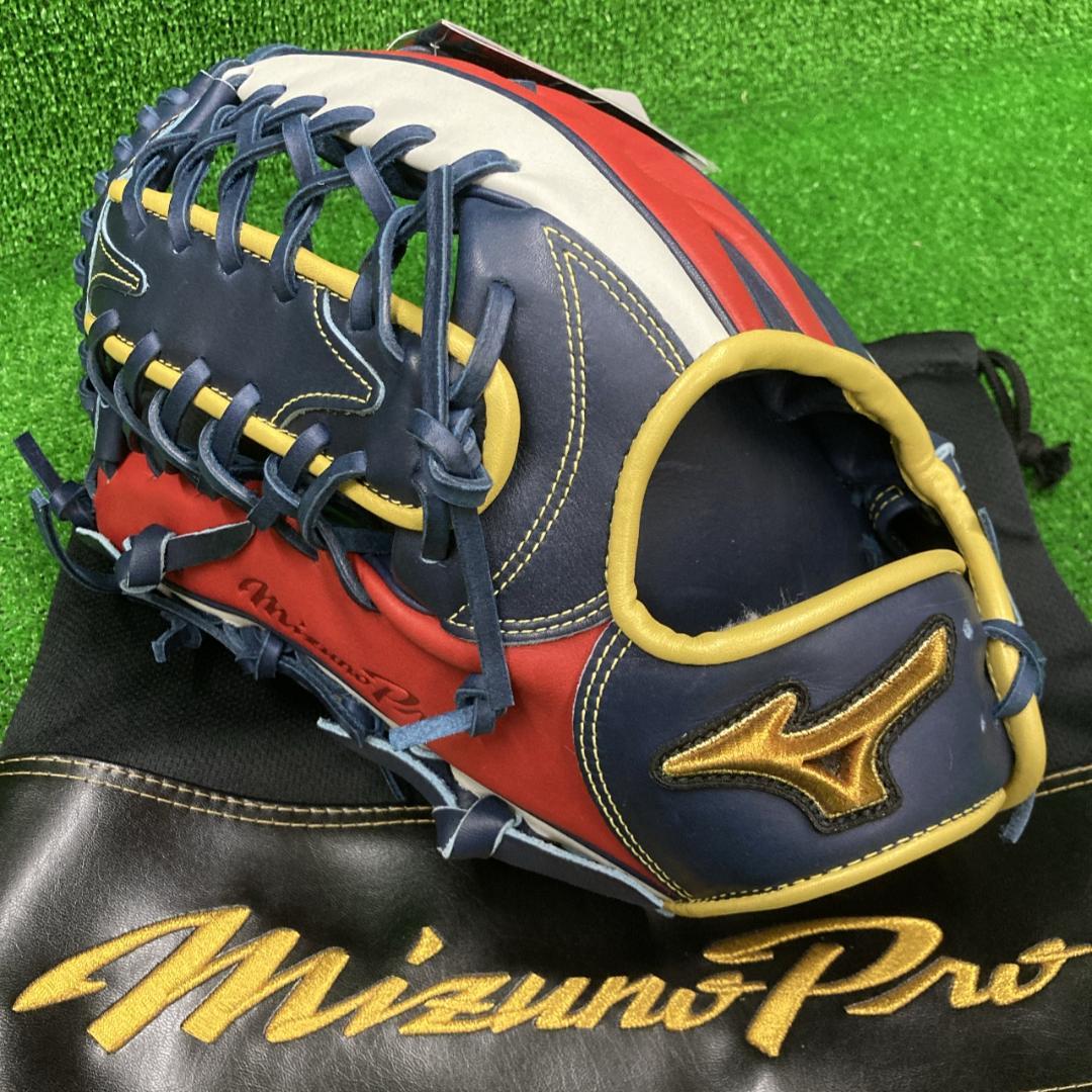 ミズノプロ 軟式用グラブ 外野手用 左投 Dブルー×レッド 1AJGR28107