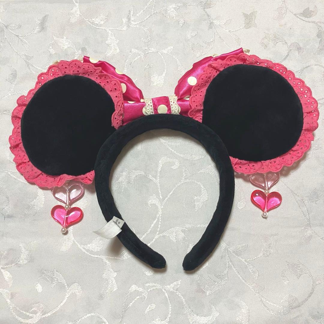 ディズニー　ミニー 　イヤリング　レース　カチューシャ　ピンク　ピアス　ハート