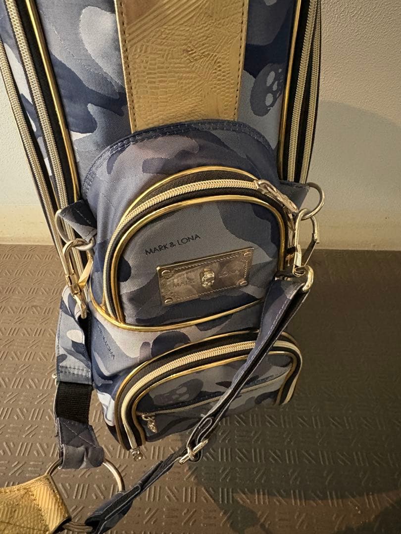 MARK&LONA キャディバッグ カート ネイビーカモ×ゴールド 中古