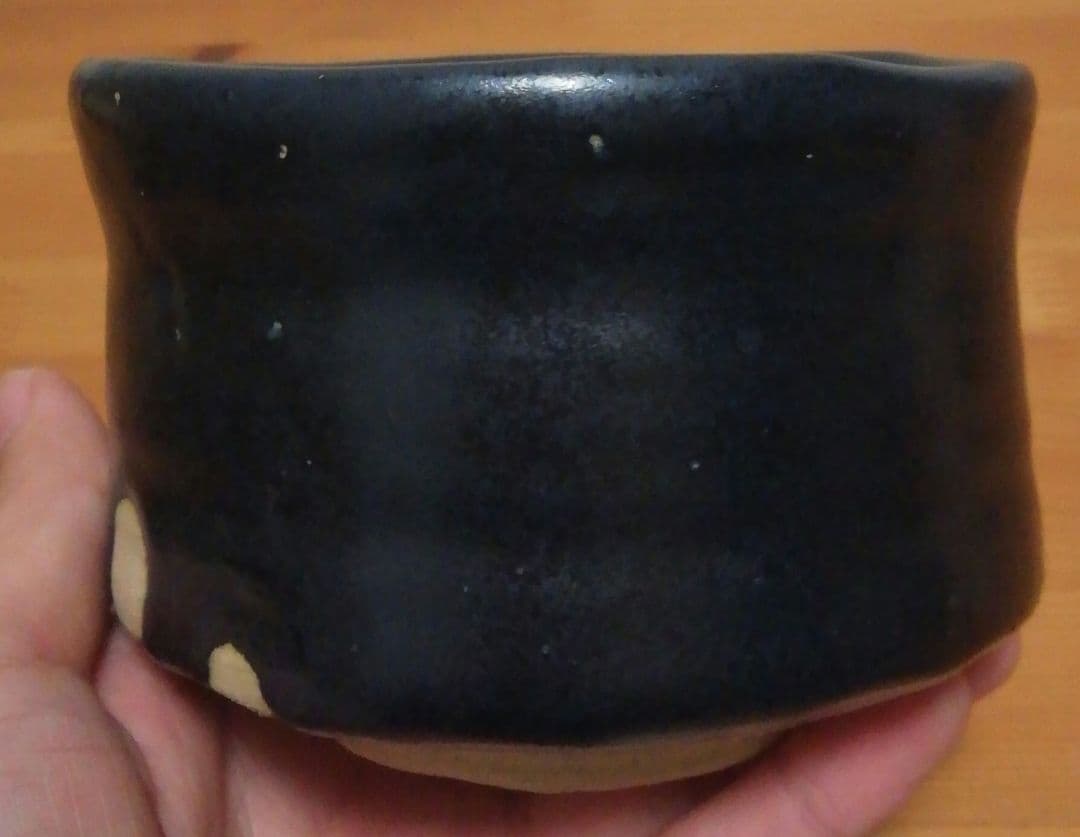 丘みつ子作　黒織部　鳥図　茶碗　共箱　共布　略歴付　茶道具