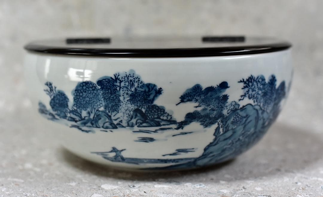 貴山造　染付山水紋平水指　【極上品】　お茶道具/共箱