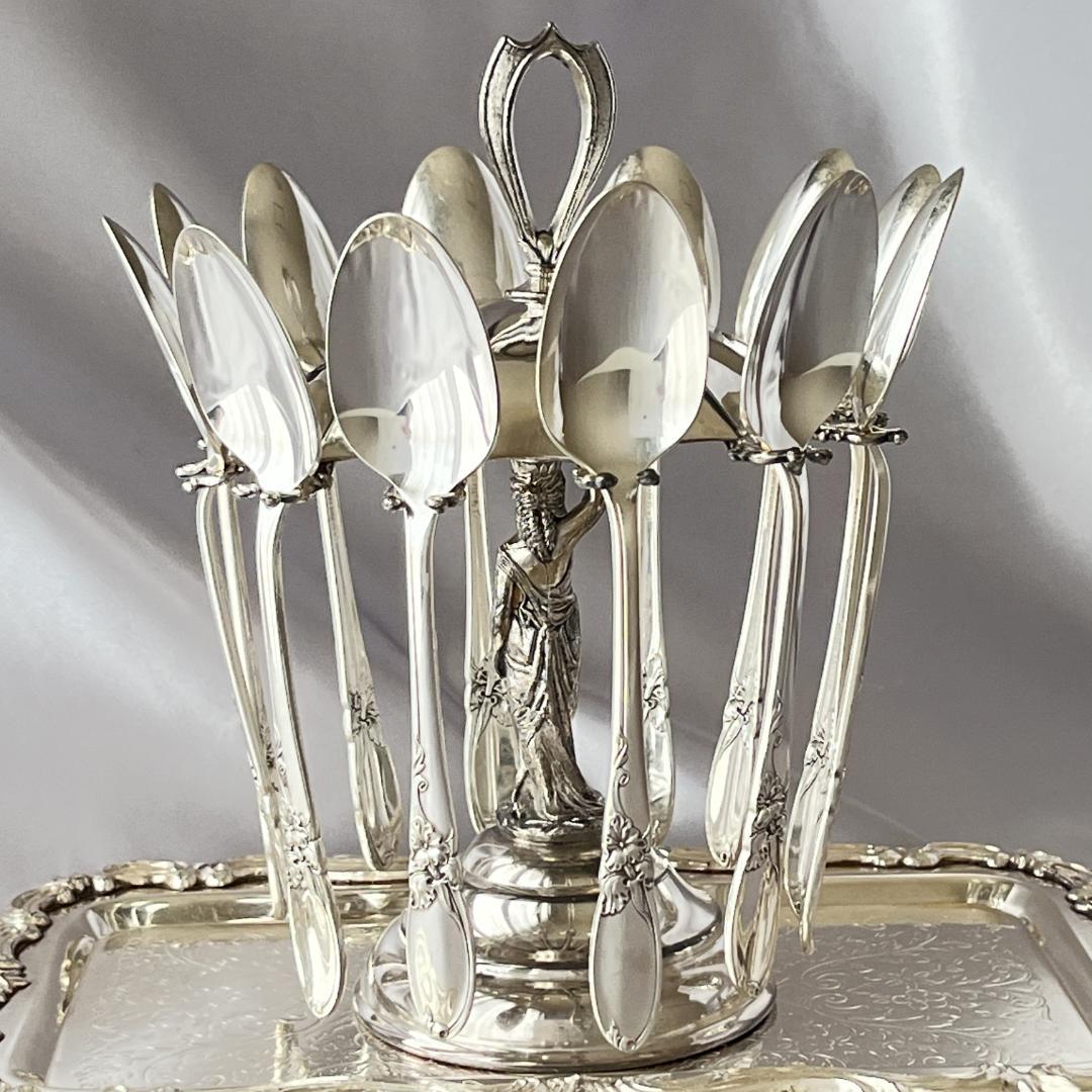 【BROOKLYN SILVER CO】 女神の掲げるスプーンホルダー 12本