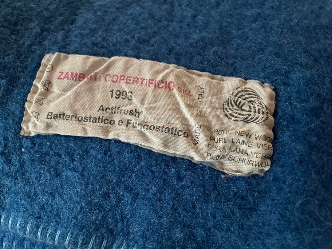 地厚毛布イタリア⚓️模様青ZAMBAITICOPERTIFICIO ITALY