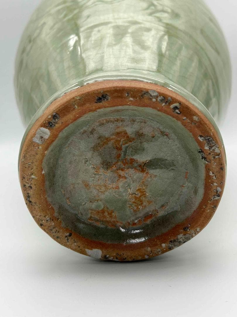 南宋時代　龍泉窯　梅子青 青磁 刻花文大梅瓶 花入　花瓶　茶道具(B-29)