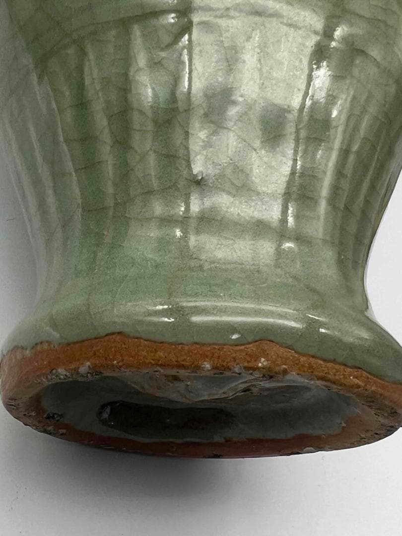 南宋時代　龍泉窯　梅子青 青磁 刻花文大梅瓶 花入　花瓶　茶道具(B-29)