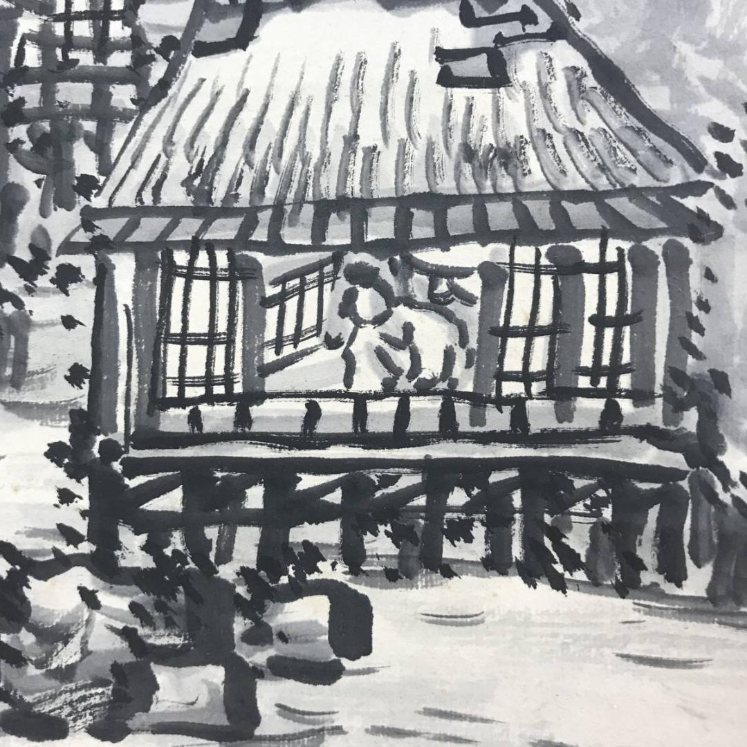 【真作】佐竹永陵/秋崖渓居/山水図/掛軸/名家伝来/AD-940