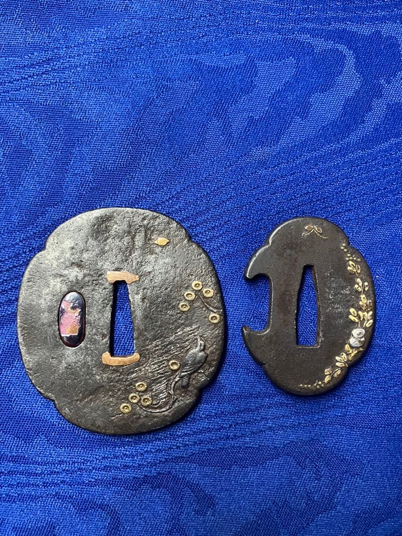 鍔　日本刀　短刀鍔　小刀鍔　金銀銅象嵌　時代物　刀　武具