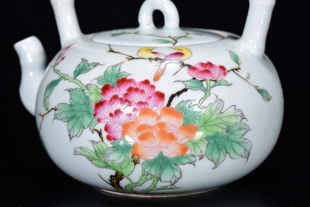 旧蔵　文房具　茶道具　清 雍正御製 粉彩花鳥文 提壺　陶器急須　縁起物　飾り