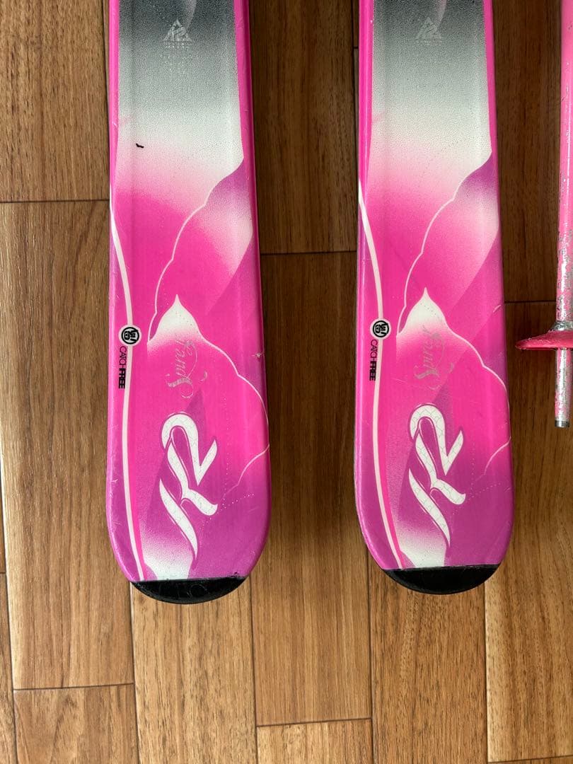 Kazama ジュニア　スキー板 136cm ストック ビンディング付き