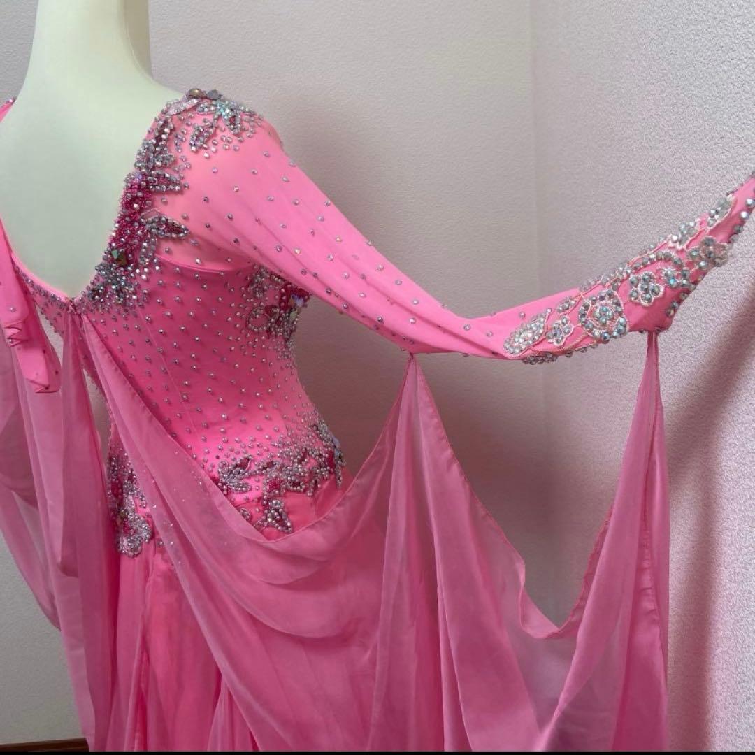 【美品】社交ダンスドレス ピンク チョーカー付　9号