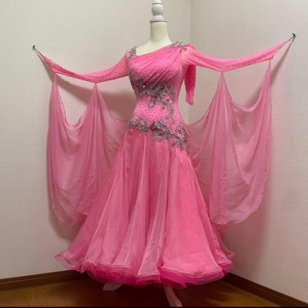 【美品】社交ダンスドレス ピンク チョーカー付　9号